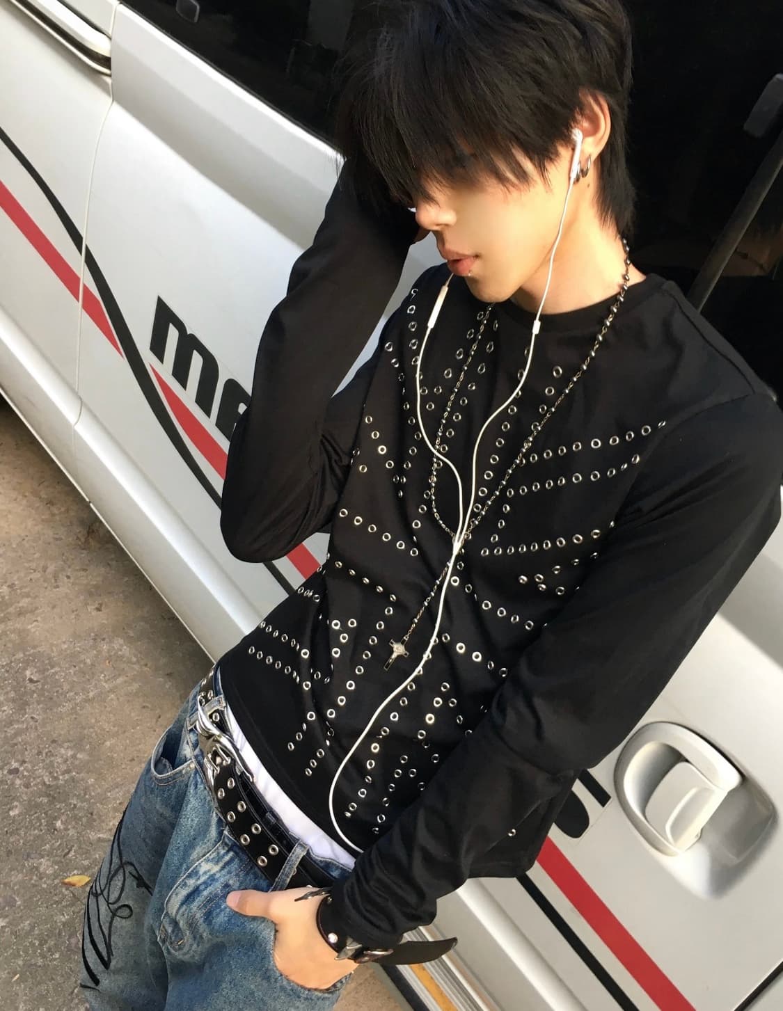 Heavy Stud Rhinestone Black Street Long  상품이미지1