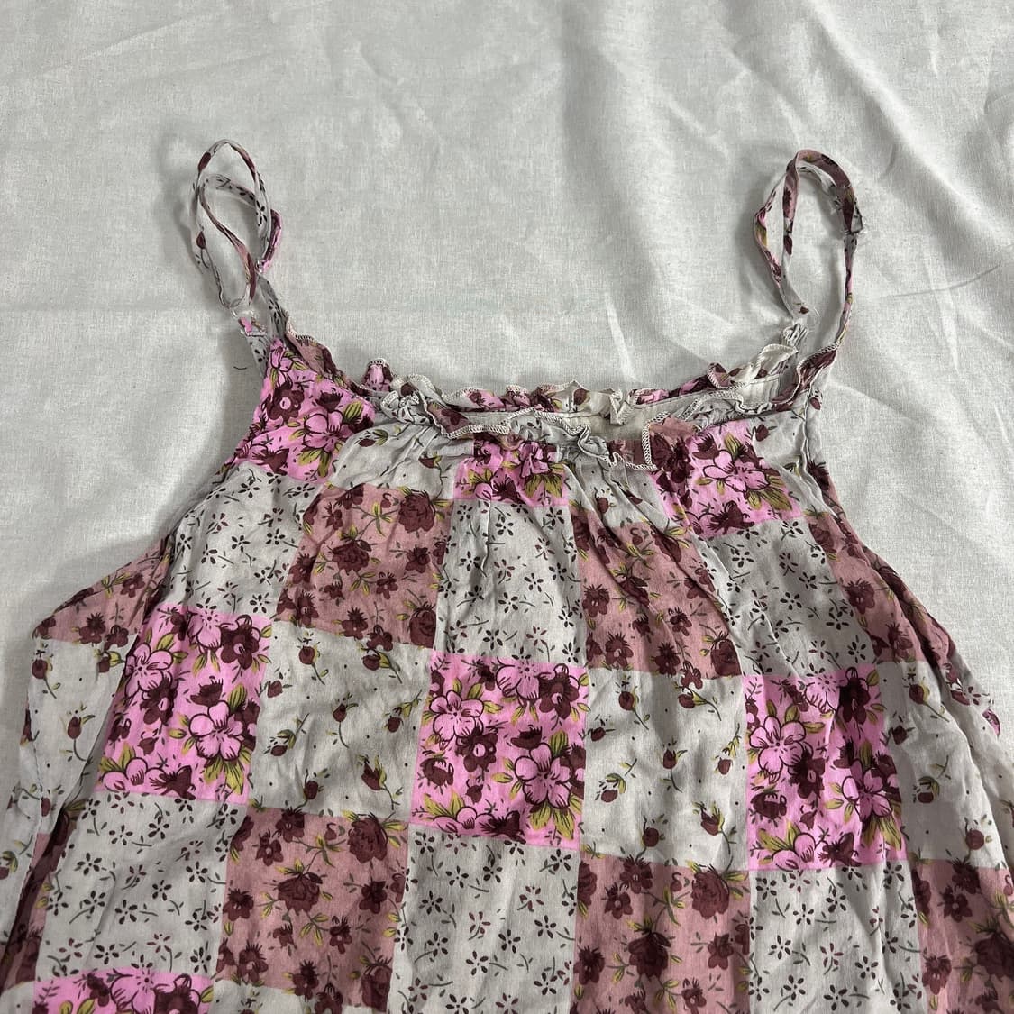 모리걸 패치워크 핑크그레이 나시 슬리브리스 상품이미지2