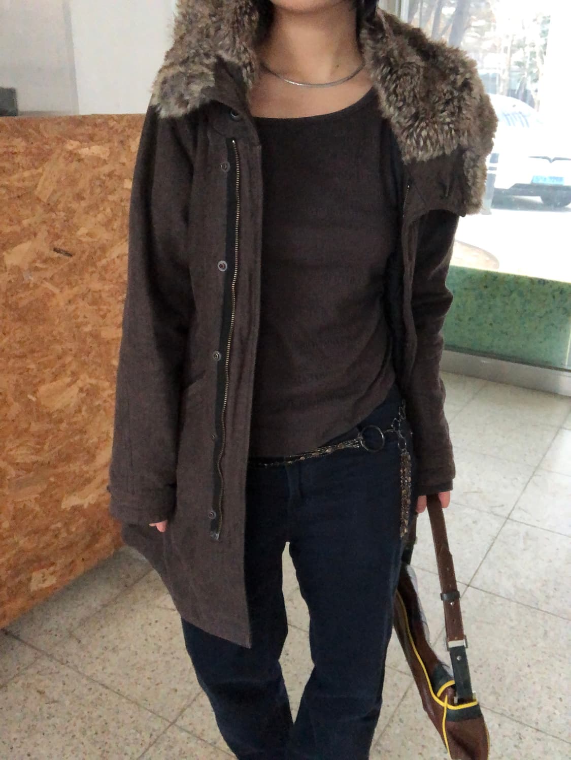 fur collar long coat / edwin 상품이미지8