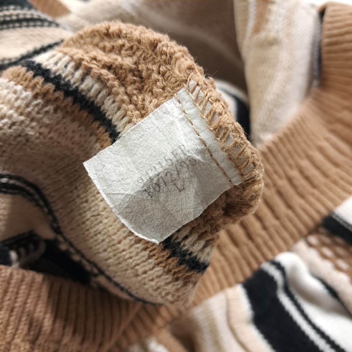 CL309 L 바크락 90s 캐나다판 코튼 삼디패턴 베이지 니트 스웨터 상품이미지5