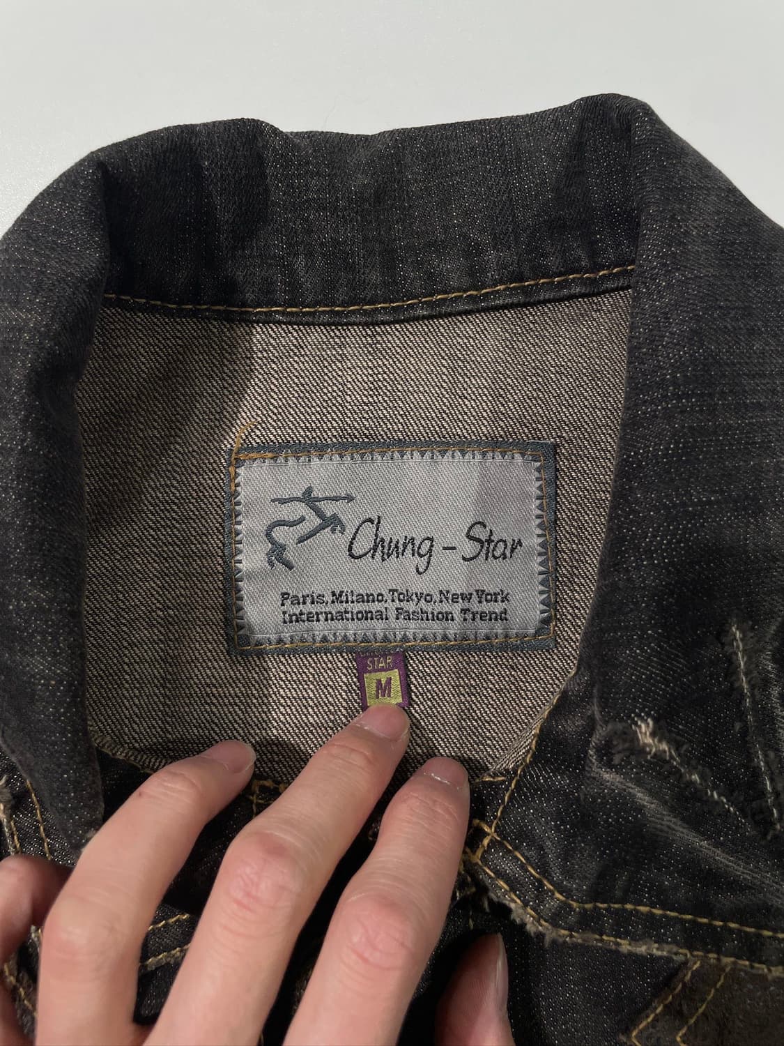 청스타 흑청 웨스턴 요크 레더 그런지 데님 자켓 상품이미지7