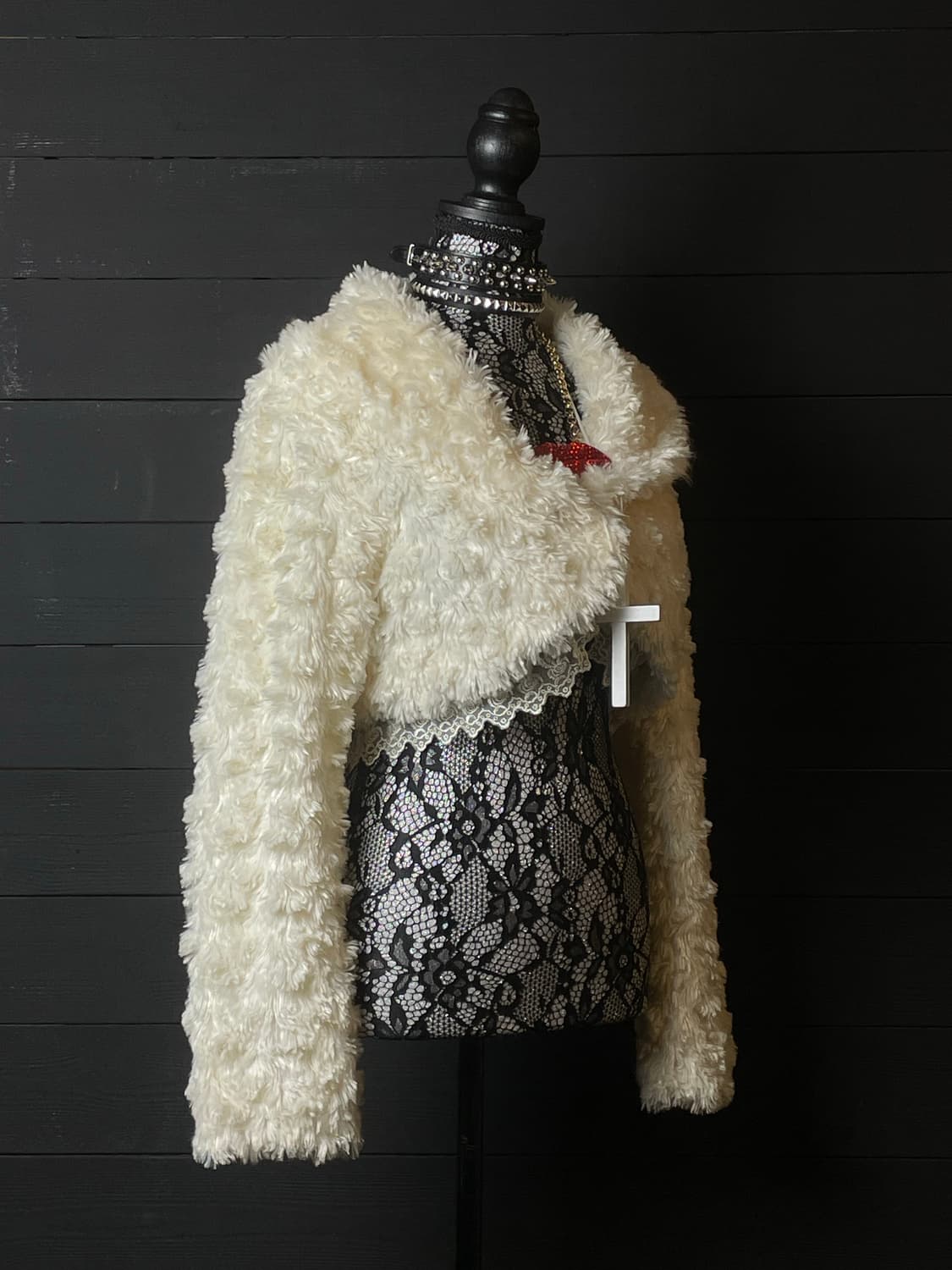JPN 뽀글 퍼 아이보리 화이트 크림 볼레로 레이스 자켓 상품이미지2