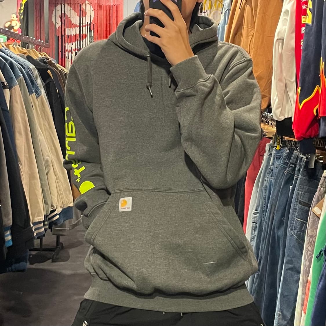 [IM] carhartt 칼하트 사이드 레터링 후드 그레이 상품이미지2