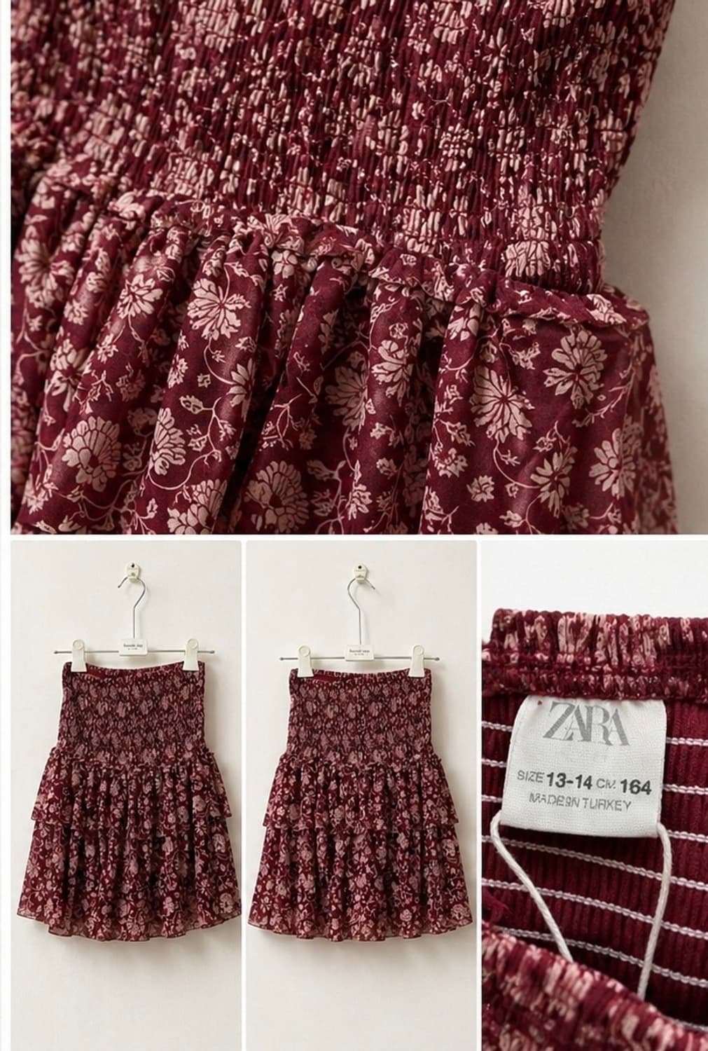 자라 여름 치마 오리엔탈 플로럴 와인컬러 상품이미지2