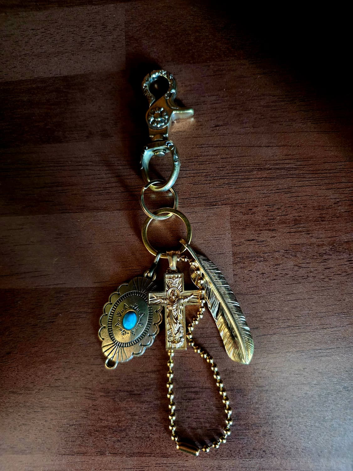 3cross gold brass cross wing  keyring 상품이미지3