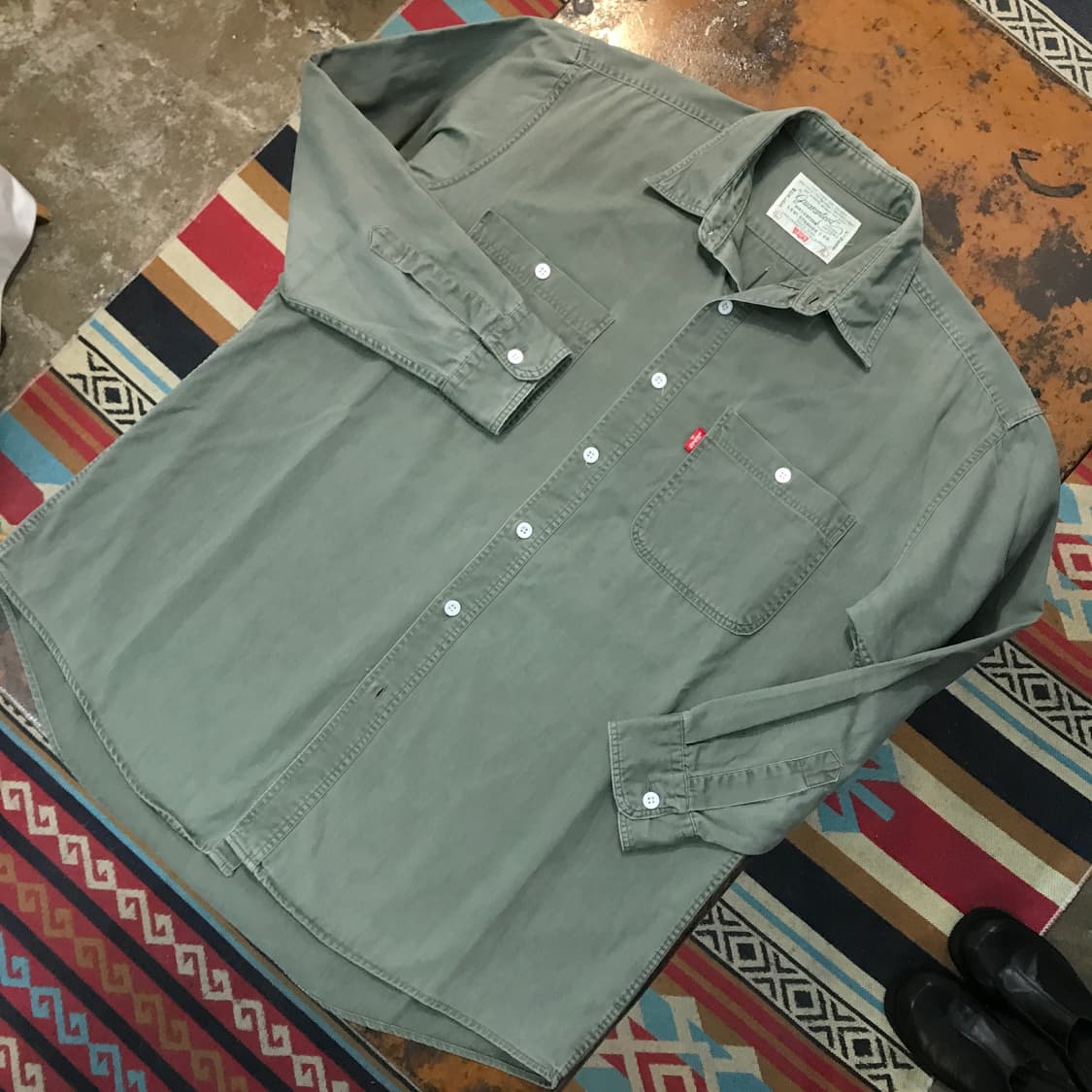 80s 리바이스 투포켓 카키 코튼 셔츠 남성 105 사이즈 상품이미지2