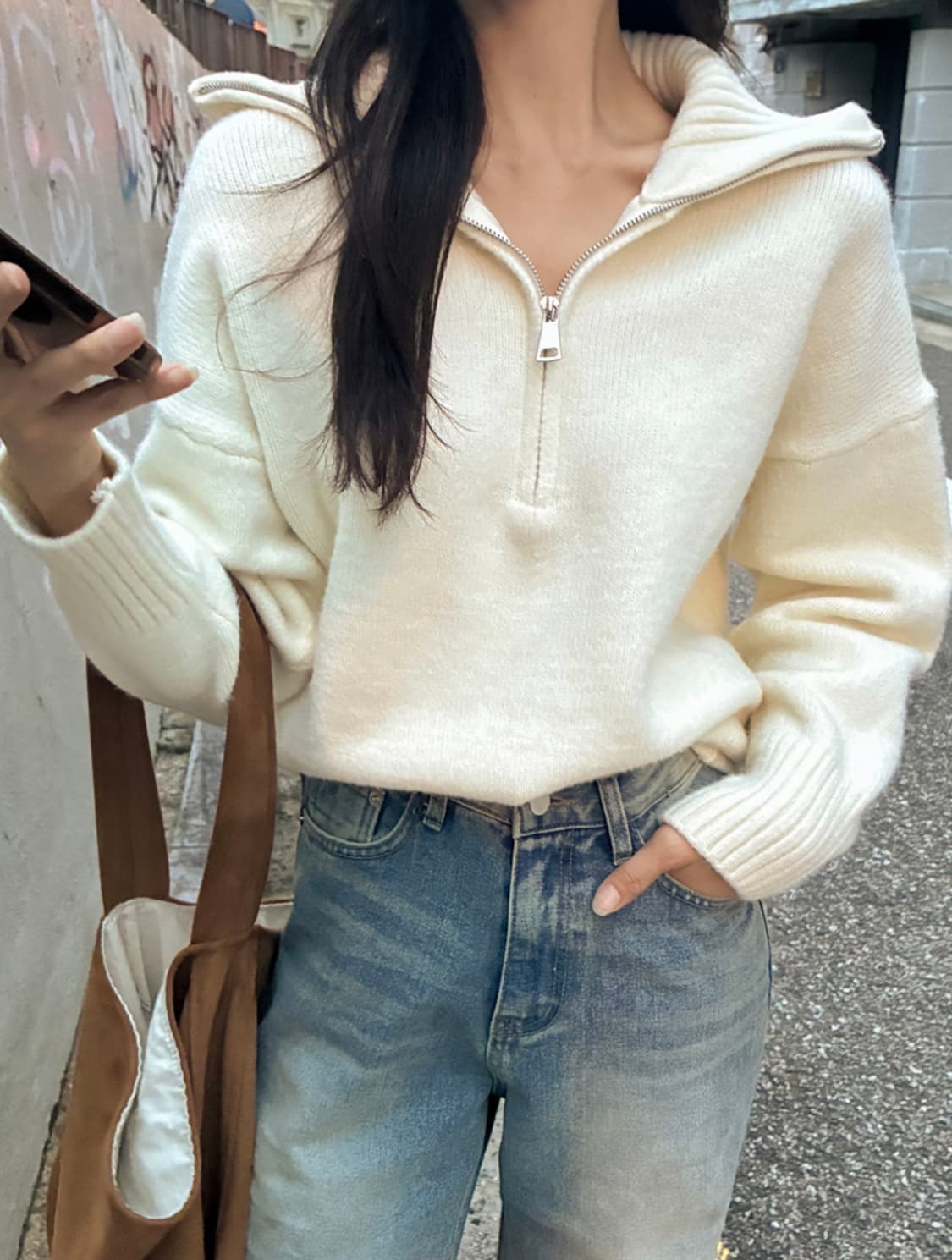 메이빈스 집업 니트 아이보리 상품이미지1