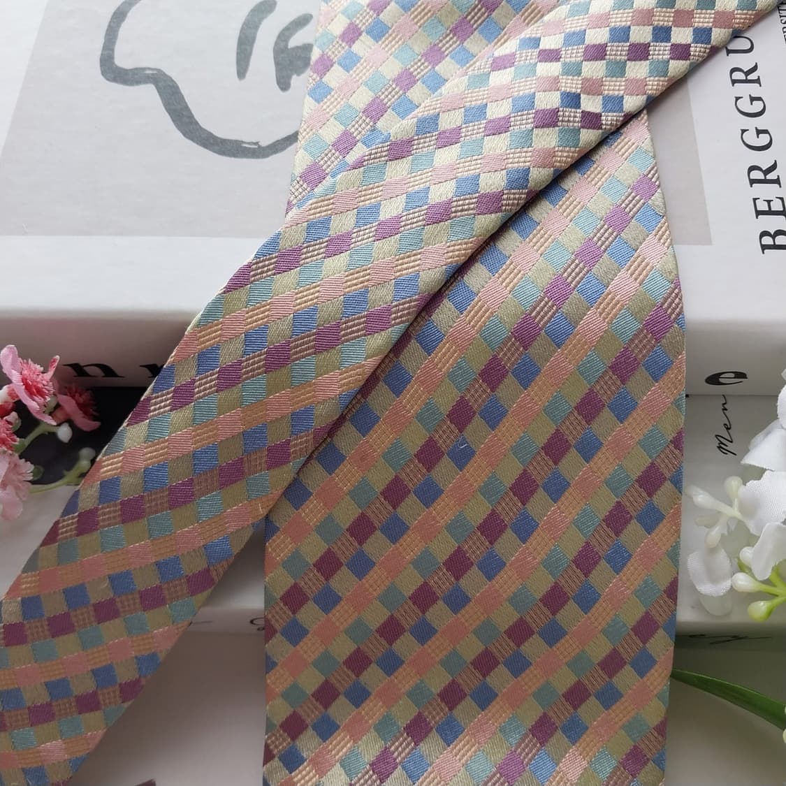 미쏘니 넥타이 베이지 체크 패턴 9.2cm A+등급 K2202 상품이미지3