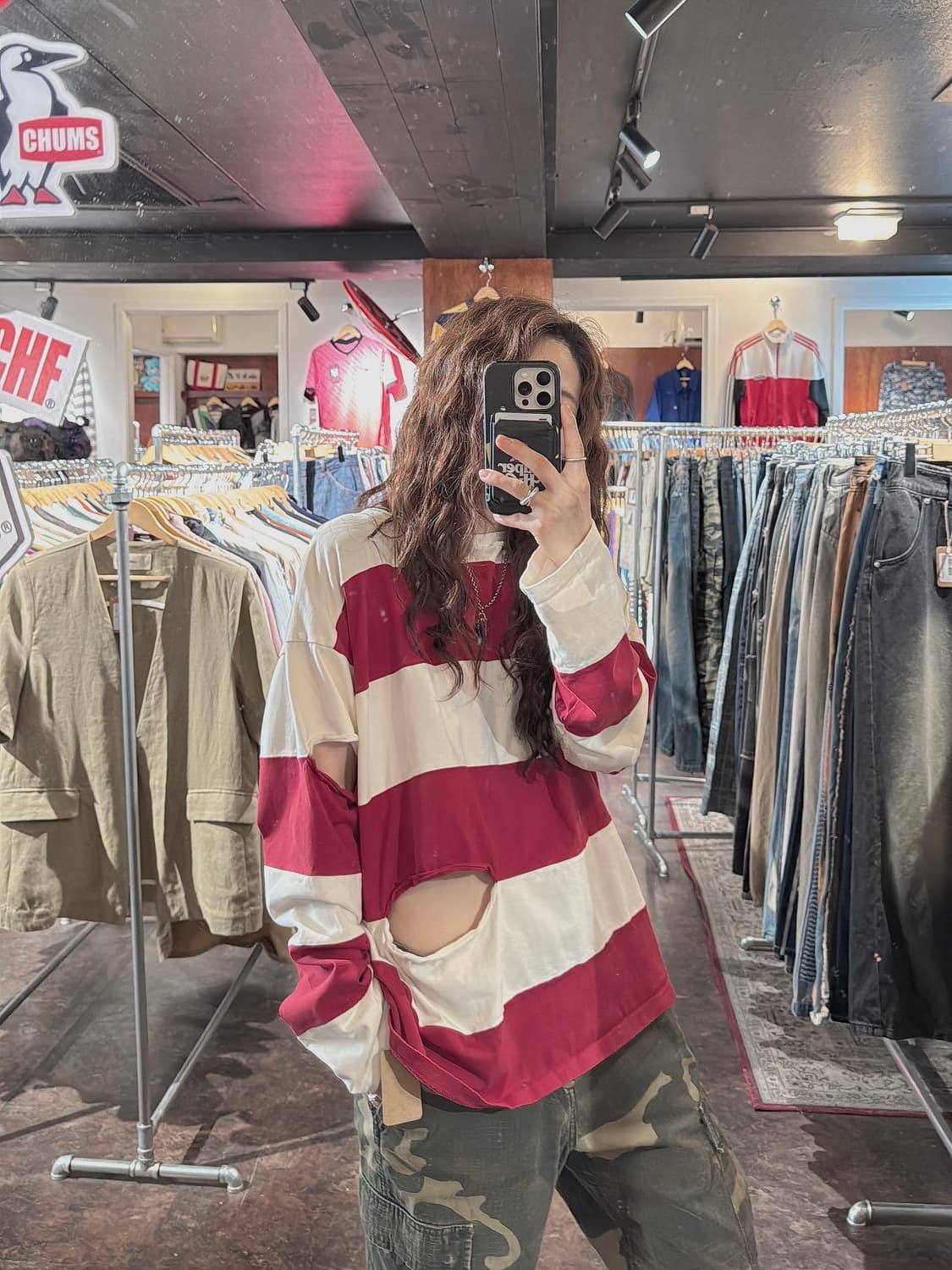 BEAMS 인터내셔널 갤러리 빔즈 데미지 스트라이프 긴팔 티셔츠 S 상품이미지8