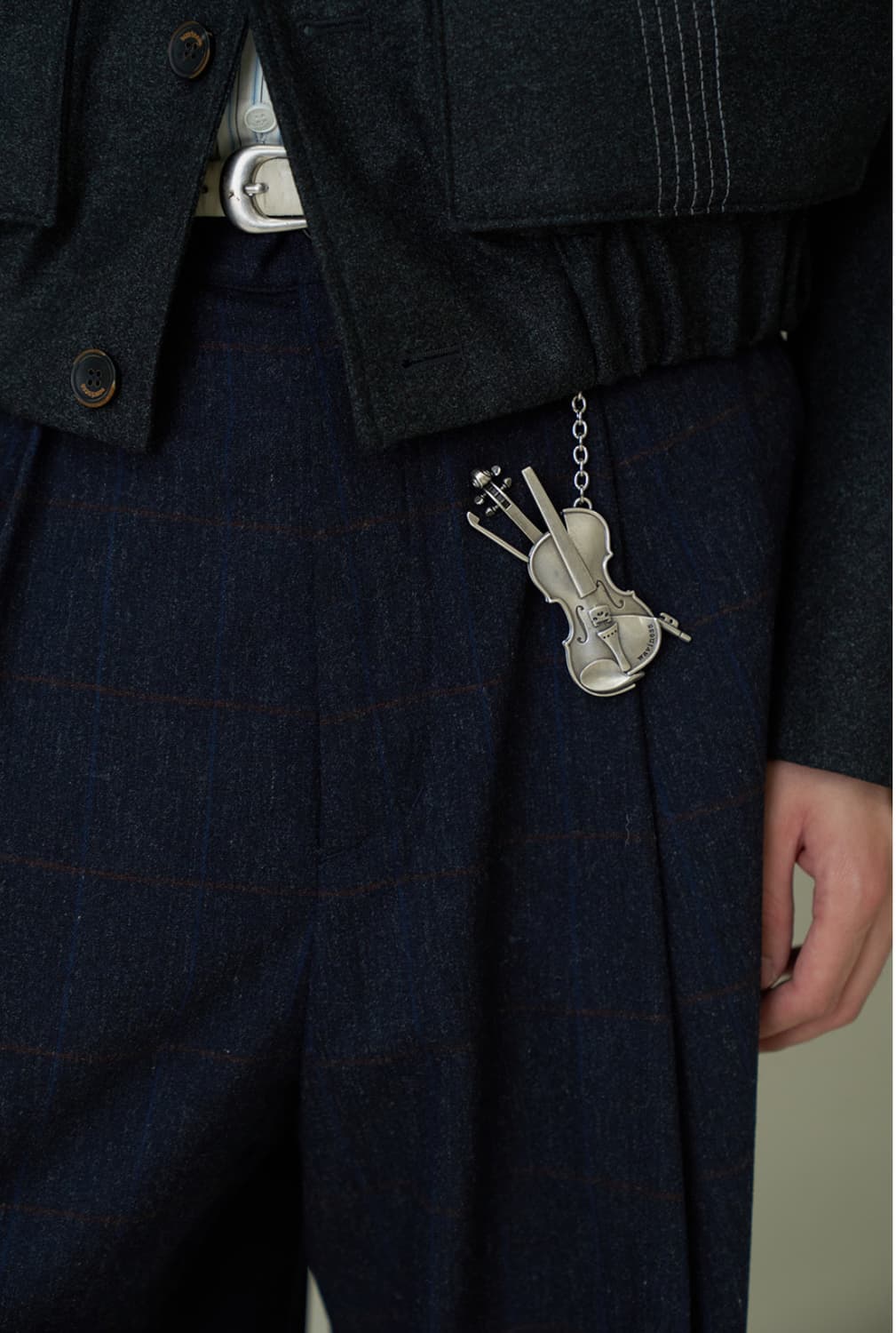 웨이비니스 딥 원턱 울 체크 트라우저 슬랙스 네이비 2 상품이미지2