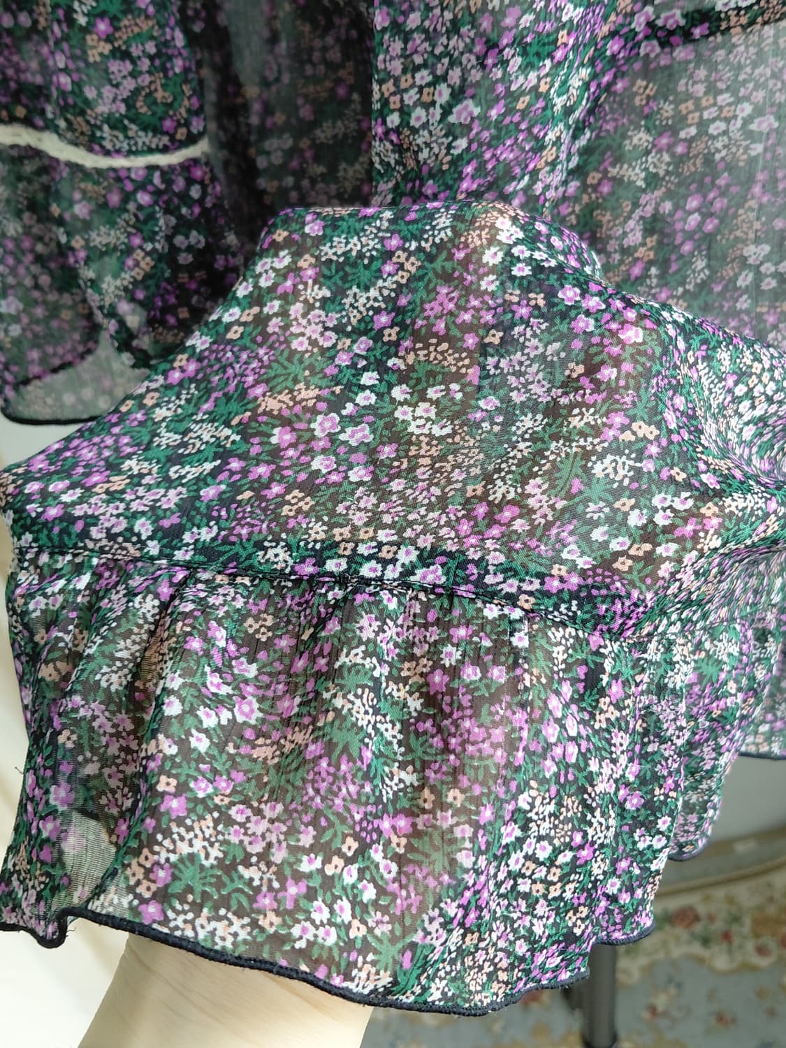 [일본빈티지] 플라워 패턴 시폰 블라우스 끈 장식 Free 상품이미지2