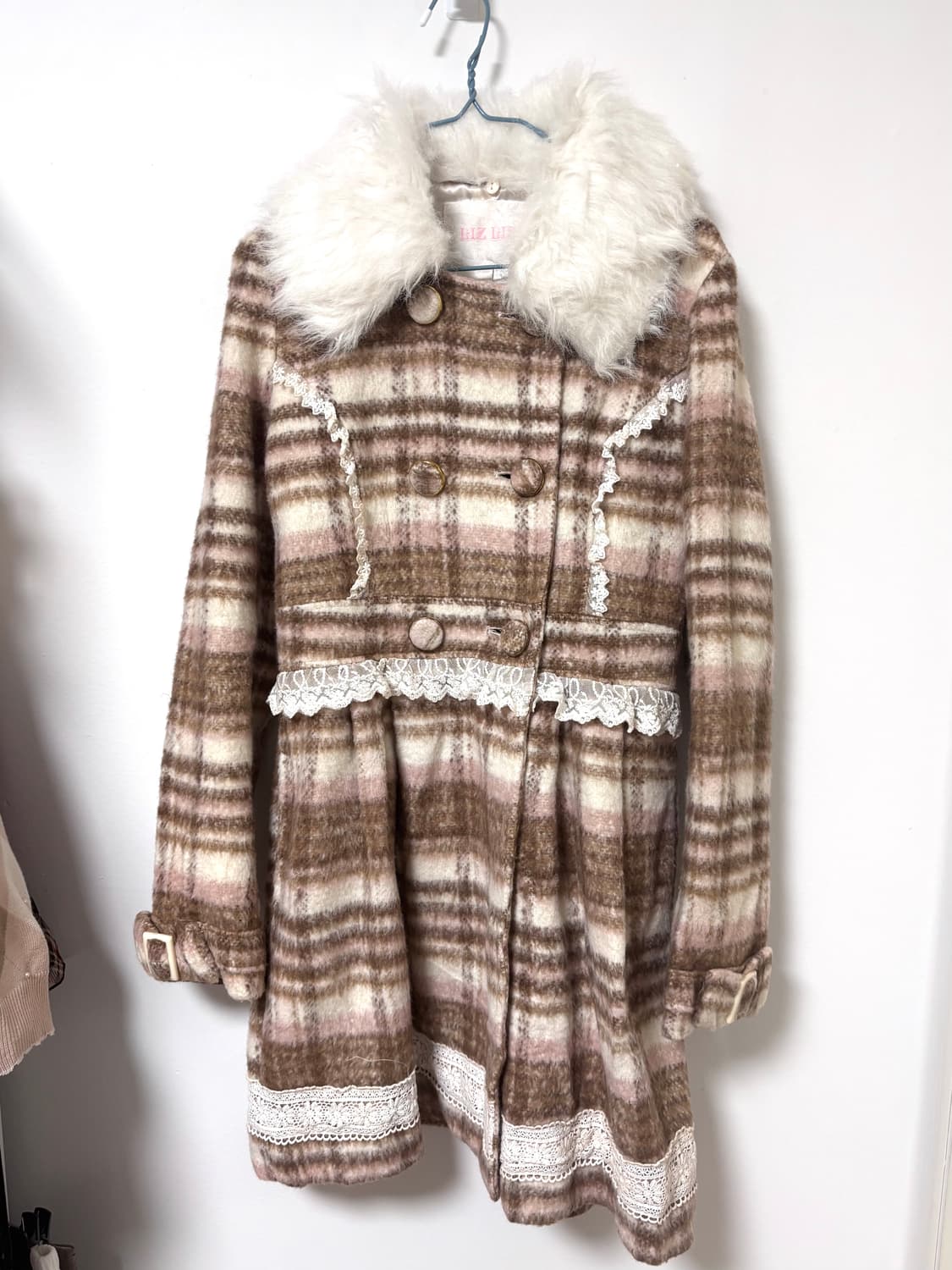 빈티지 리즈리사 히메갸루 딸초 체크 백리본 코트 상품이미지2