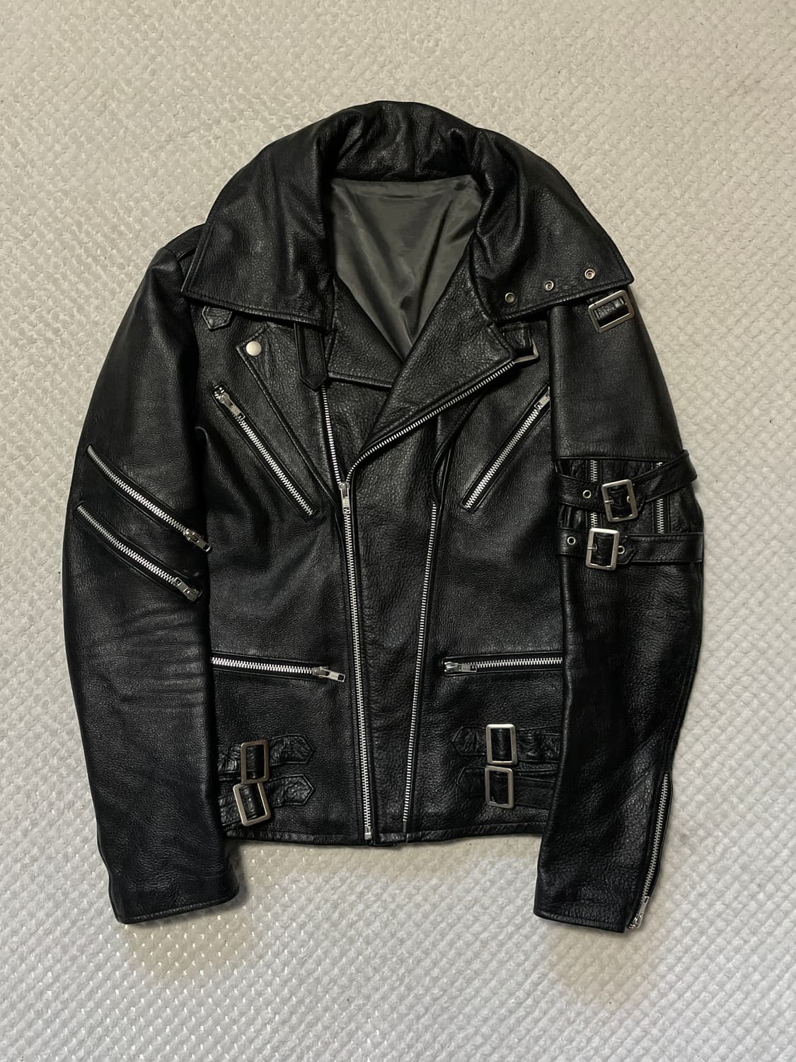 느와르 라르메스 카우하이드 소가죽 2중 카라 레이어드 본디지 레더 자켓 상품이미지3