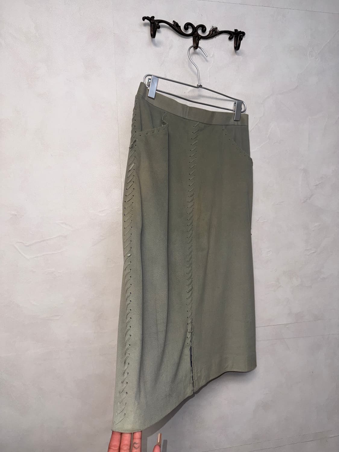 Mute mint stitch laceup midi skirt 상품이미지2