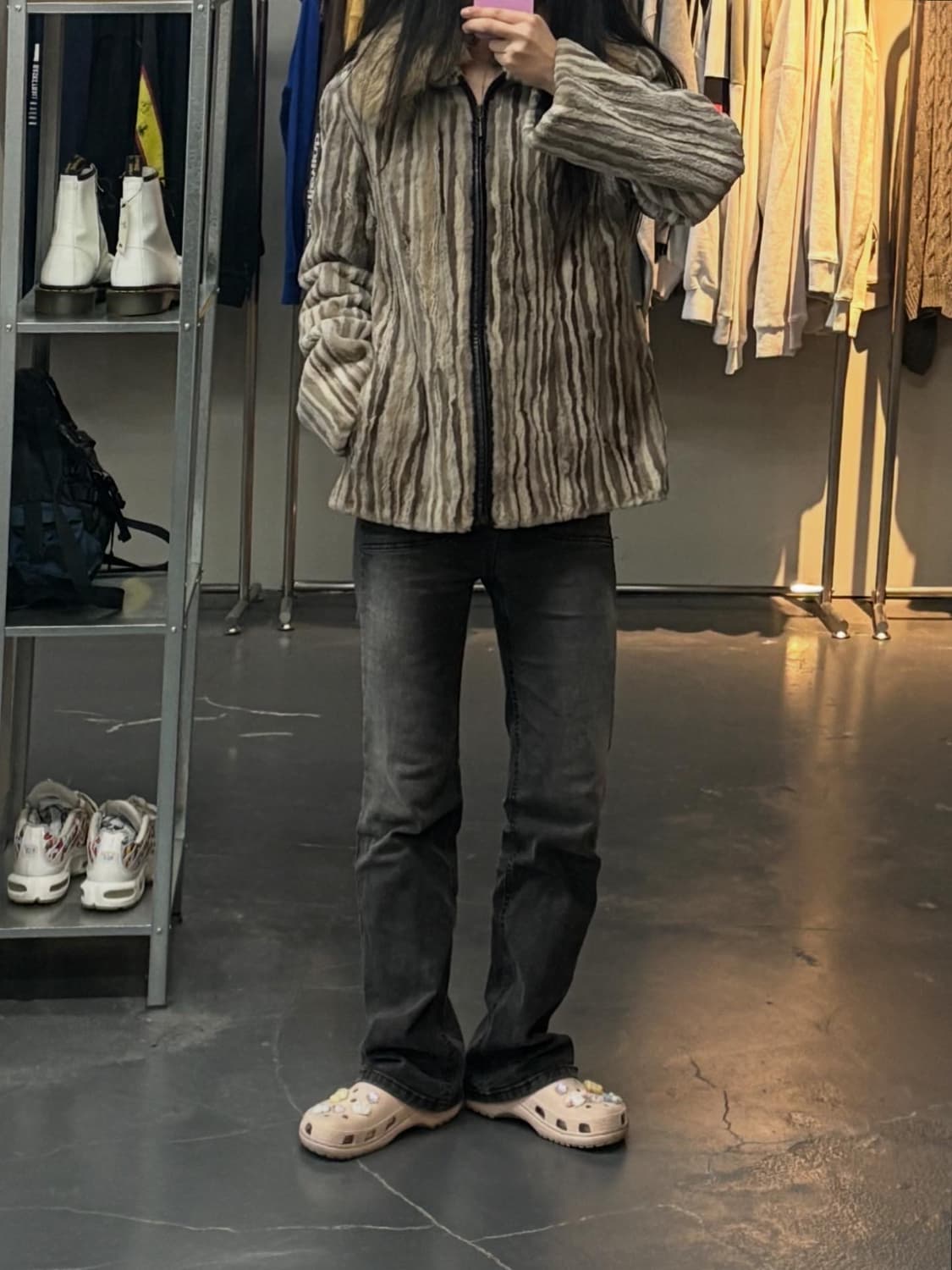 빈티지 JINDO 스트라이프 패턴 퍼 자켓 A2778 상품이미지1