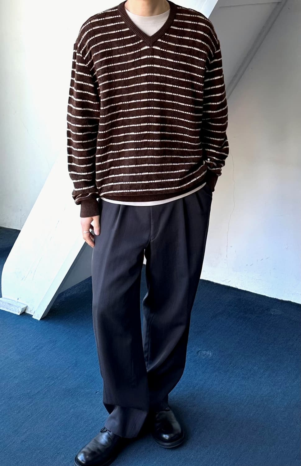 V-neck stripe loose knit P/O 상품이미지8