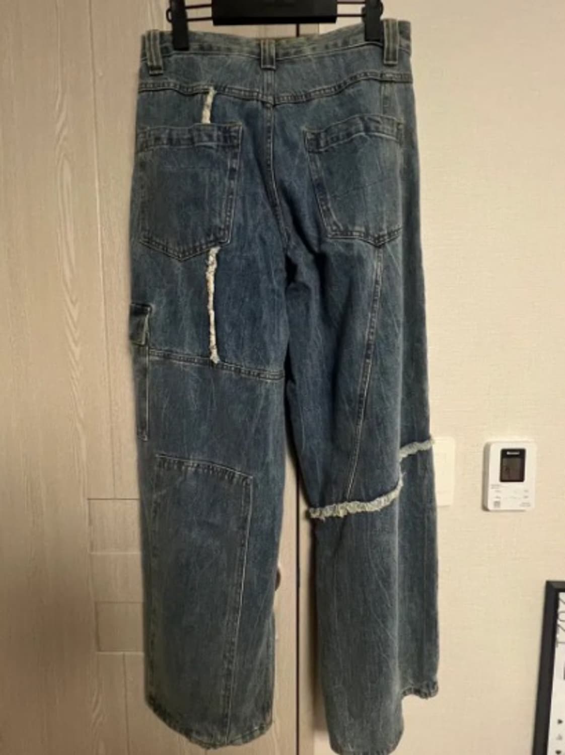 1)노운 언밸런스 와이드 데님 팬츠 미드블루 상품이미지3