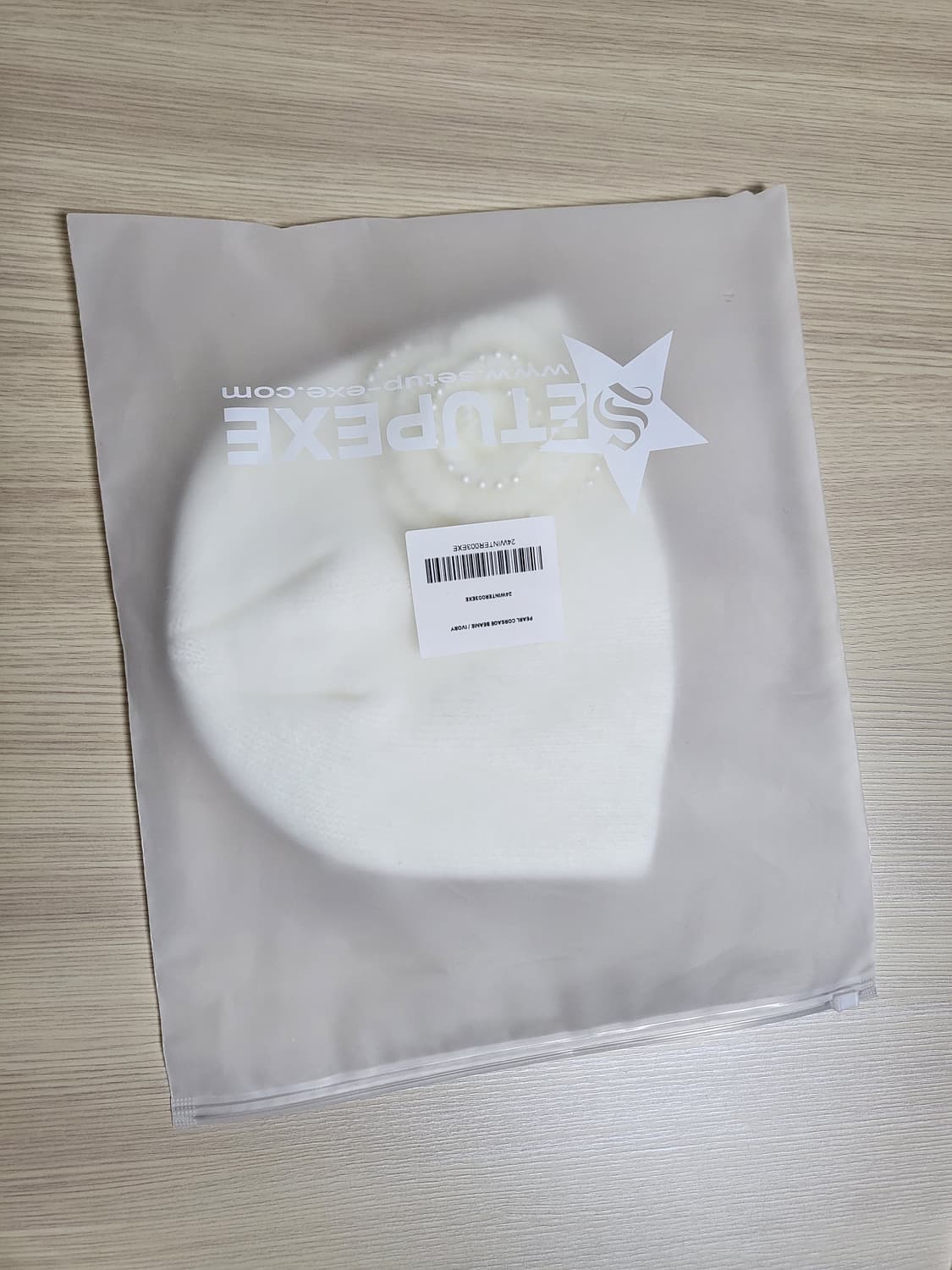 셋업이엑스이 펄 코사지 비니 아이보리 미착용 새제품 상품이미지2