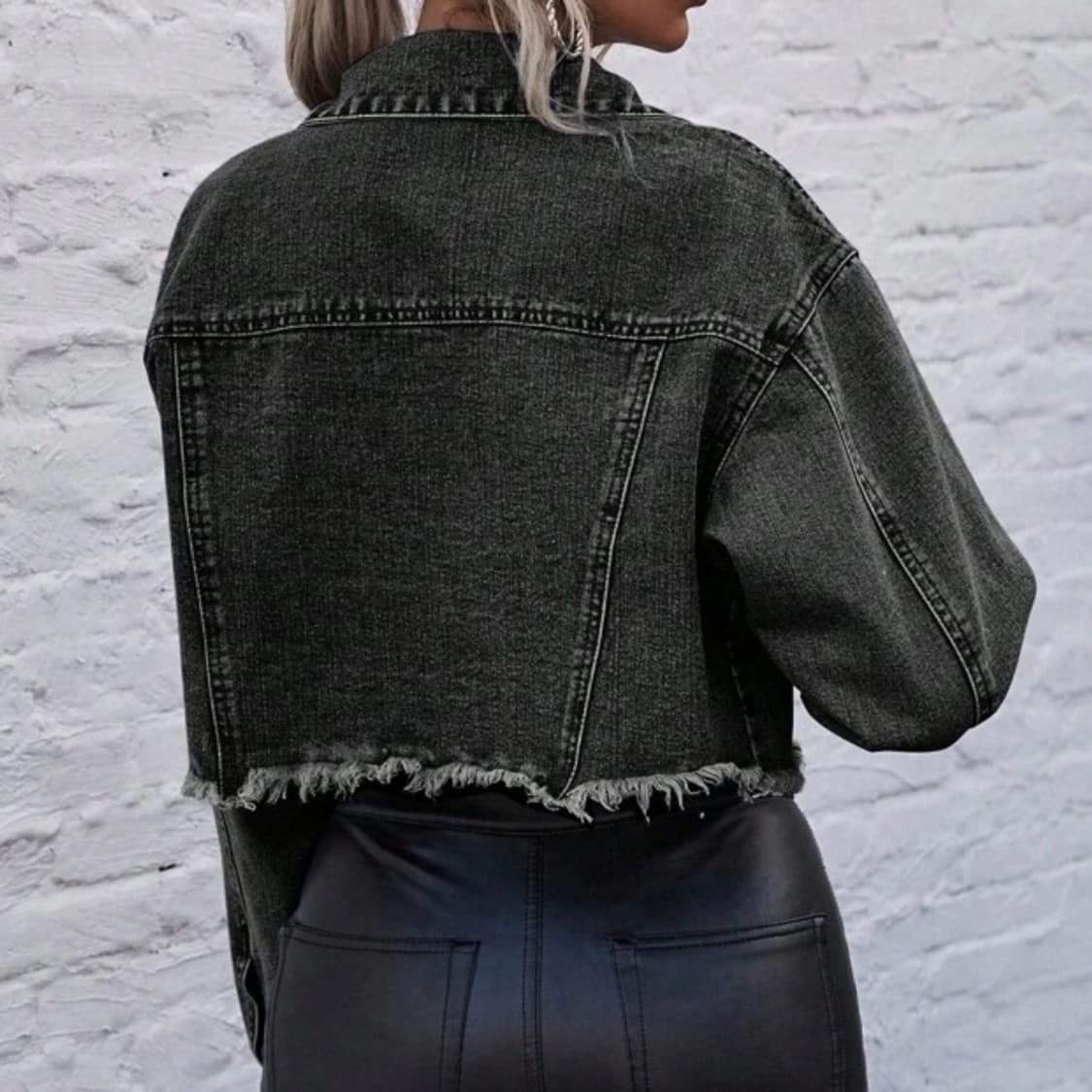 Shein 블랙 데님 크롭 자켓 M 상품이미지2