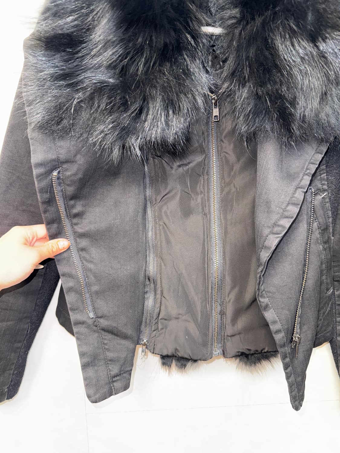 Black fox fur wool patch double rider jk 상품이미지9
