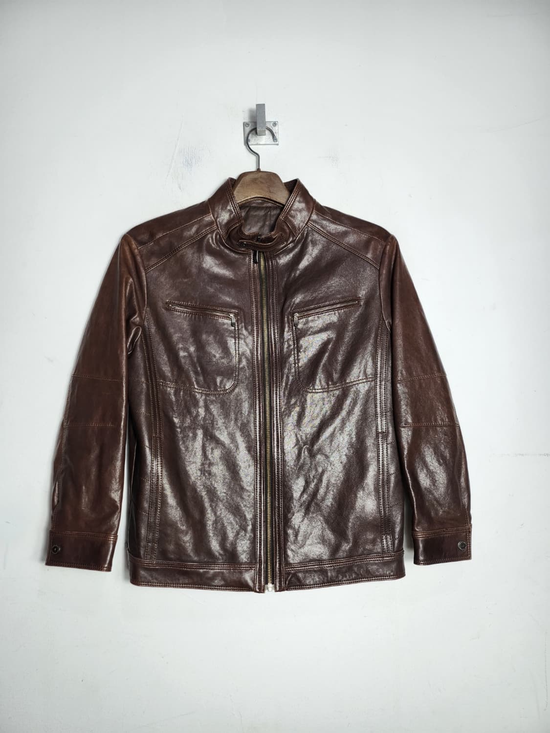 브라운 가죽 싱글 라이더 자켓 상품이미지1