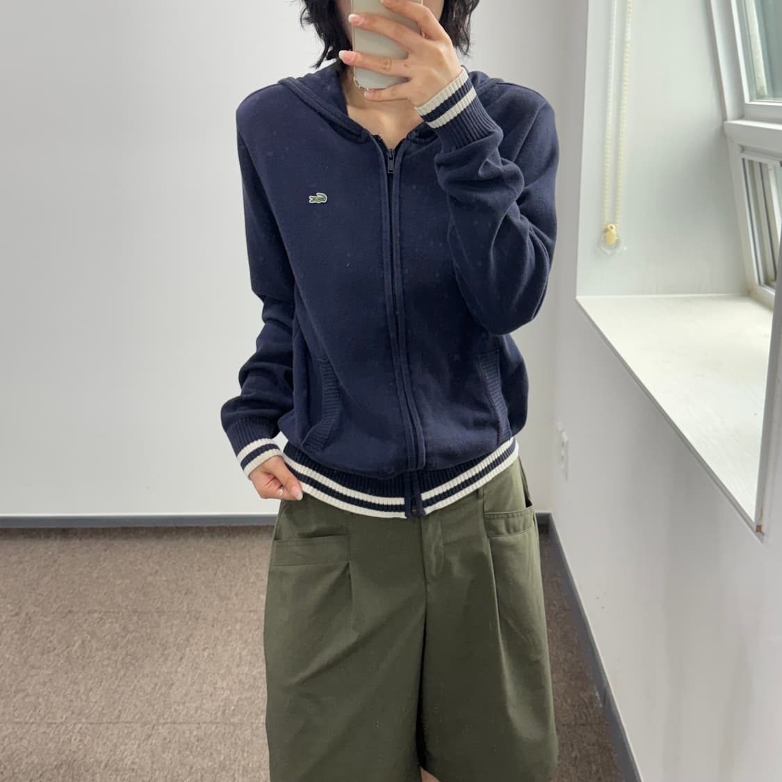 Lacoste 라코스테 스몰로고 네이비 와플니트 후드집업 상품이미지2