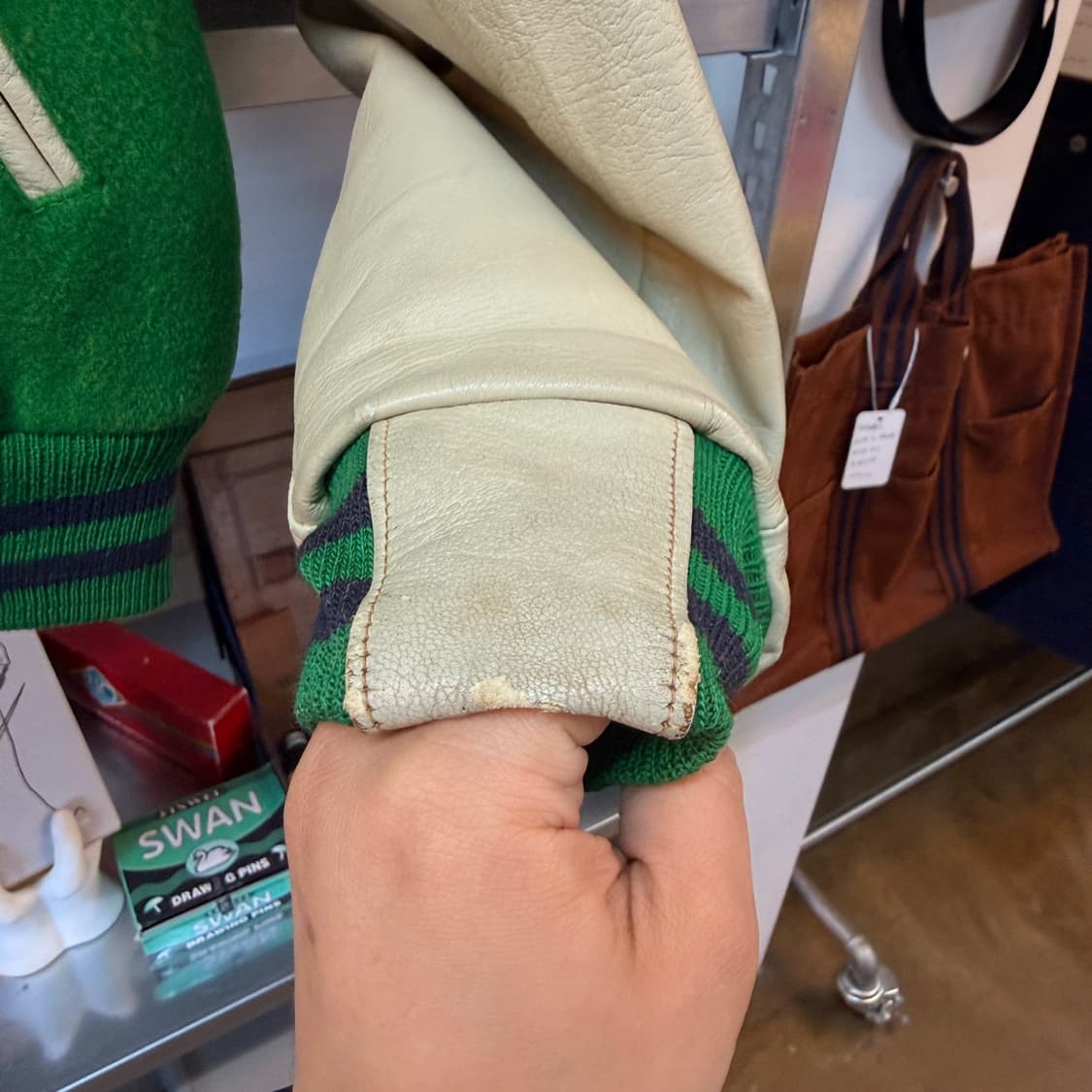 80S 골든베어 멜튼 울 레더 바시티 자켓  스타디움 자켓 L XL 상품이미지6