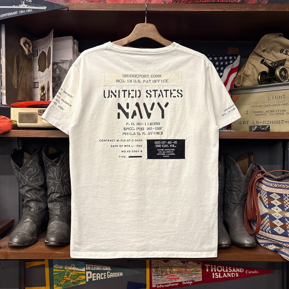 아비렉스 밀리터리 베이스 NAVY 패치 스텐실 프린팅 티셔츠 N1600 상품이미지2