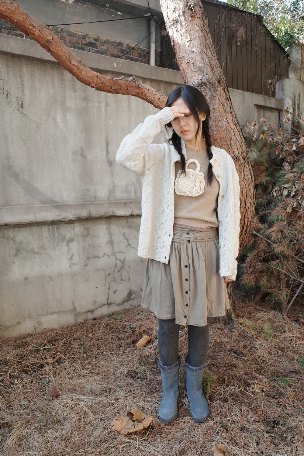 Hand bag crocheted back button knit top 상품이미지3