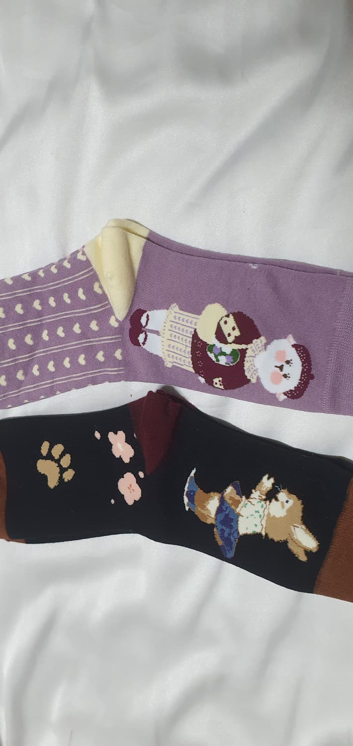 퍼플 레드와인 고양이 토끼 하트 발자국 양말 상품이미지7