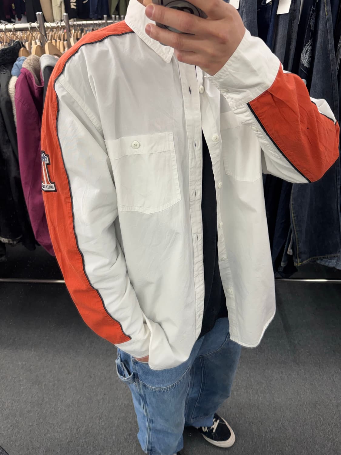 L)할리데이비슨 빈티지 자수 로고 패치 화이트 긴팔 셔츠 상품이미지1