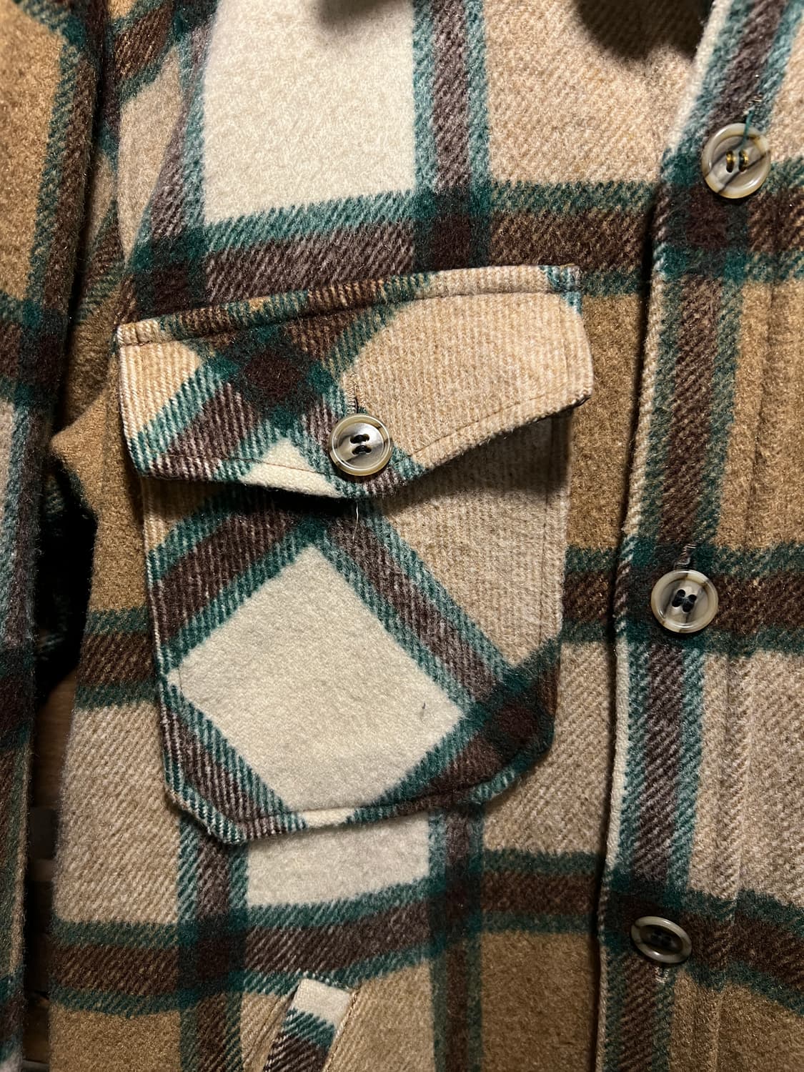 [M]90's 빈티지 베이지 타탄체크 울 셔츠 자켓 상품이미지3