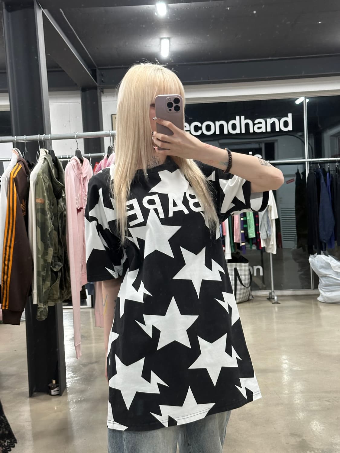 베이프 릴렉스드 스타 패턴 반팔 오버핏 티셔츠 상품이미지1