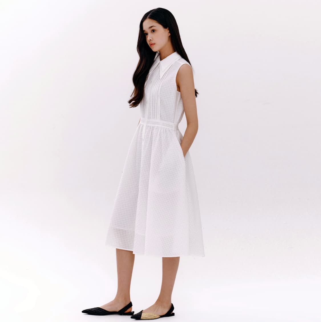 마리끌레르(marie claire) 더블카라 핀턱원피스 55-66 새상품 상품이미지3