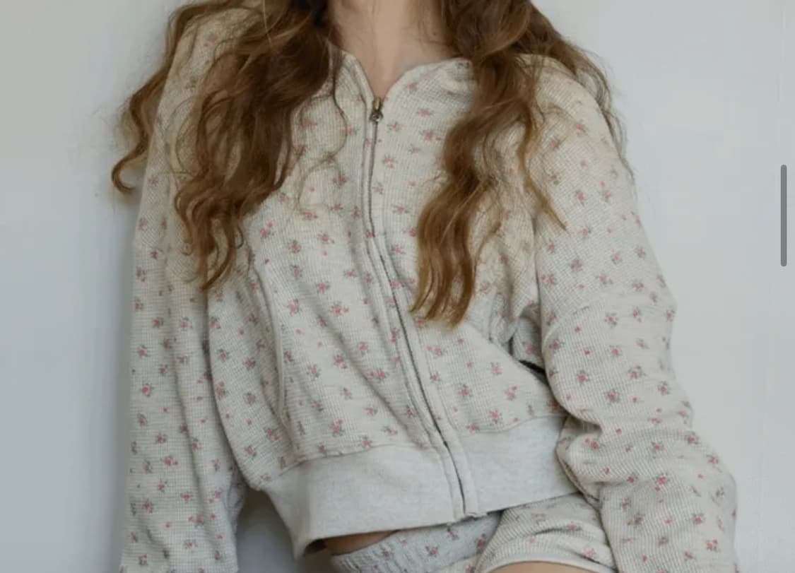 앤디 플라워 와플 후드 집업 셋업 오트밀 상품이미지2