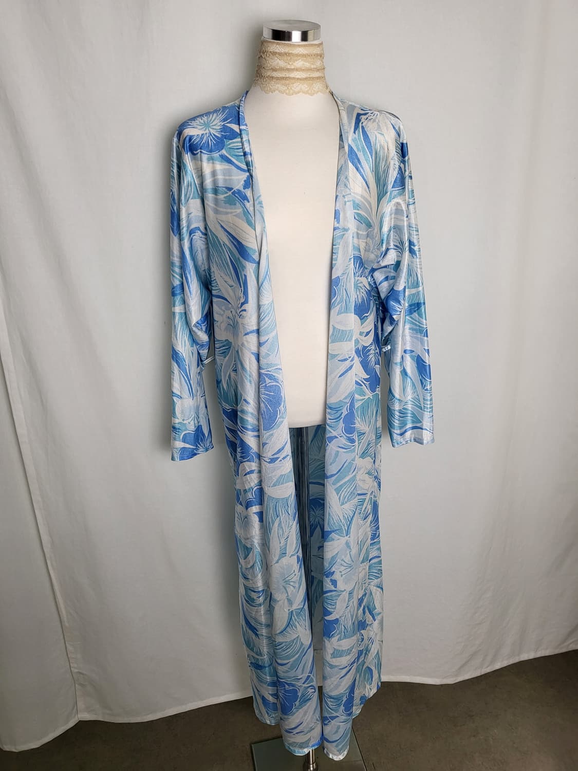 빈티지 아쿠아 슬립 롱 로브 가운 상품이미지5