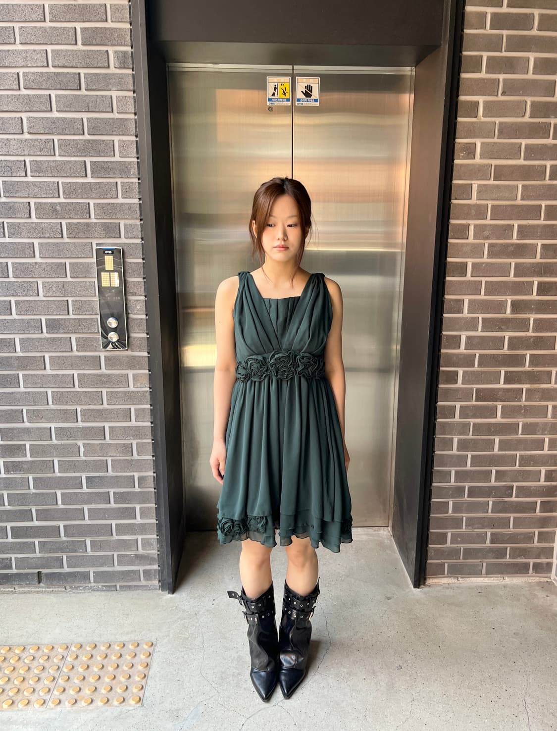 Ichioku 로즈 쉬폰 드레스 그린 상품이미지5