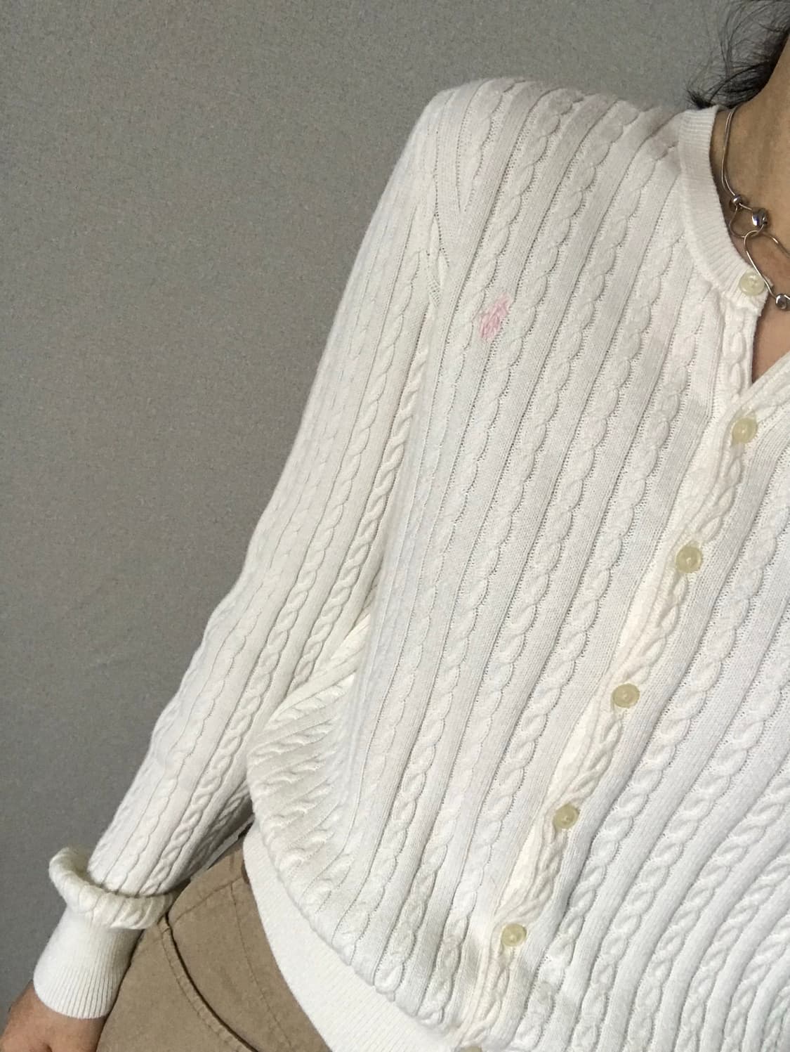 폴로 랄프로렌 포니로고 화이트 케이블 니트 가디건 상품이미지4