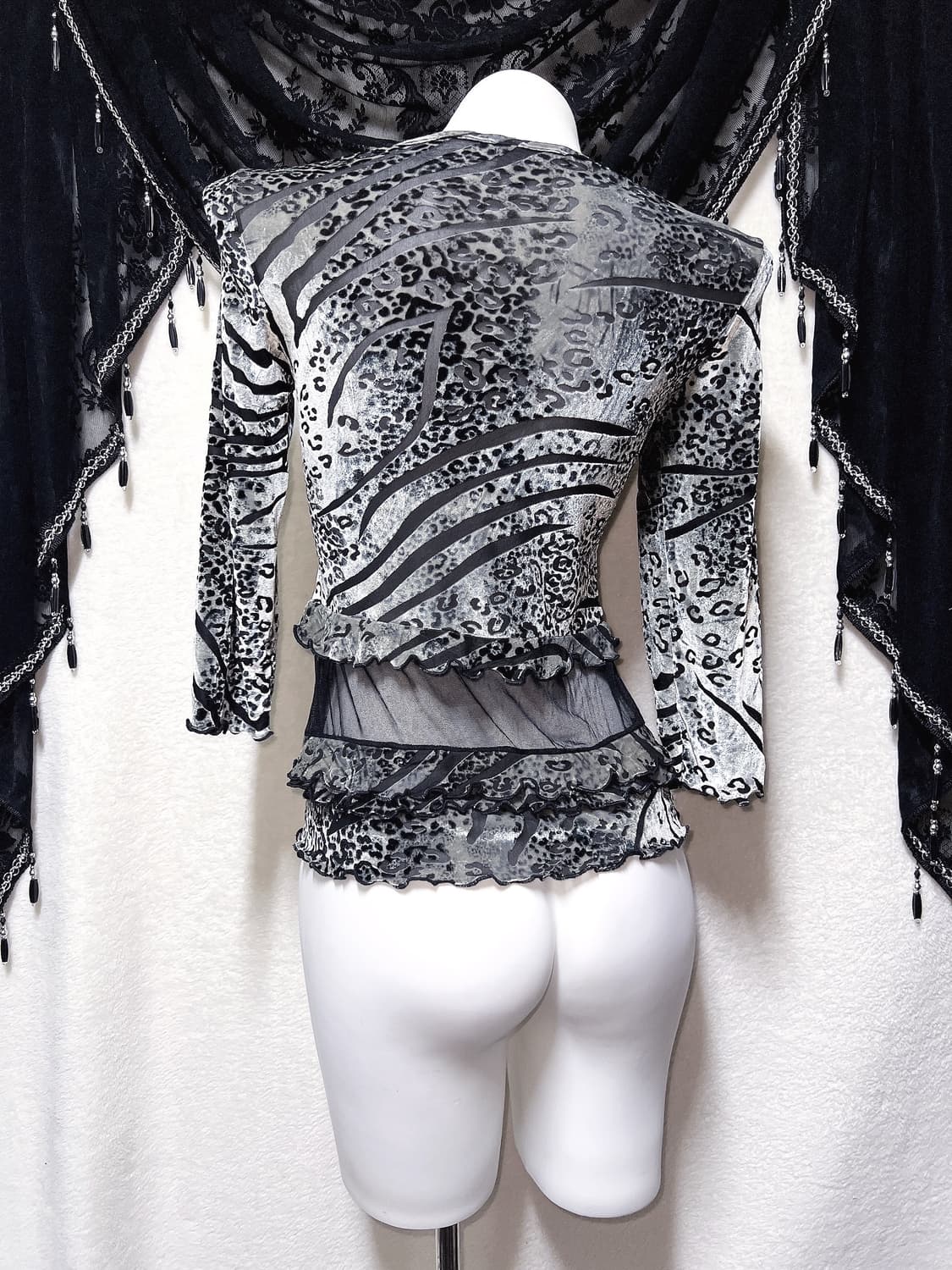 레오파드 호피 지브라 애니멀패턴 오네갸루 펑크 시스루 벨벳탑 오리엔탈 상품이미지6