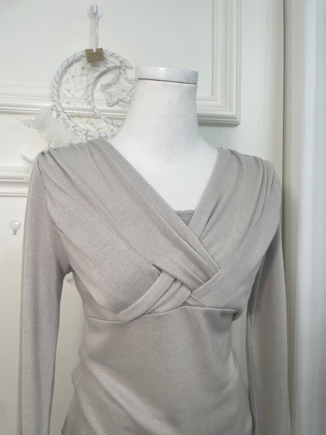 gray shirring lace point long sleeve kni 상품이미지6