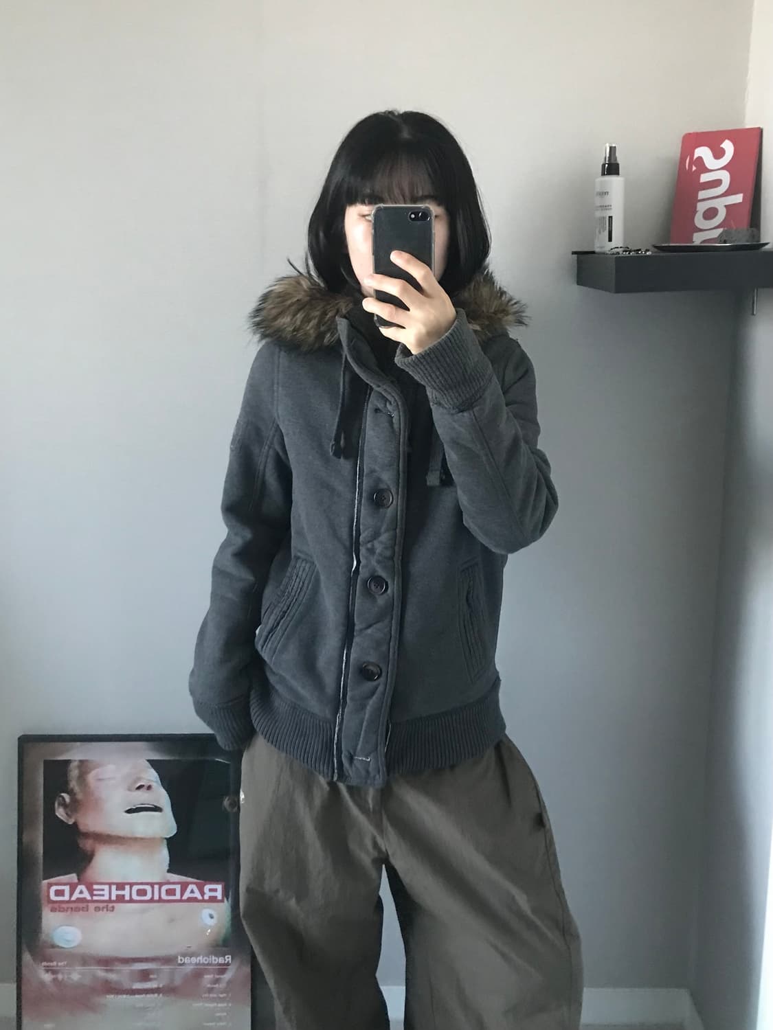 아베크롬비 헤비 코튼 차콜 울프죠 후드집업 상품이미지1