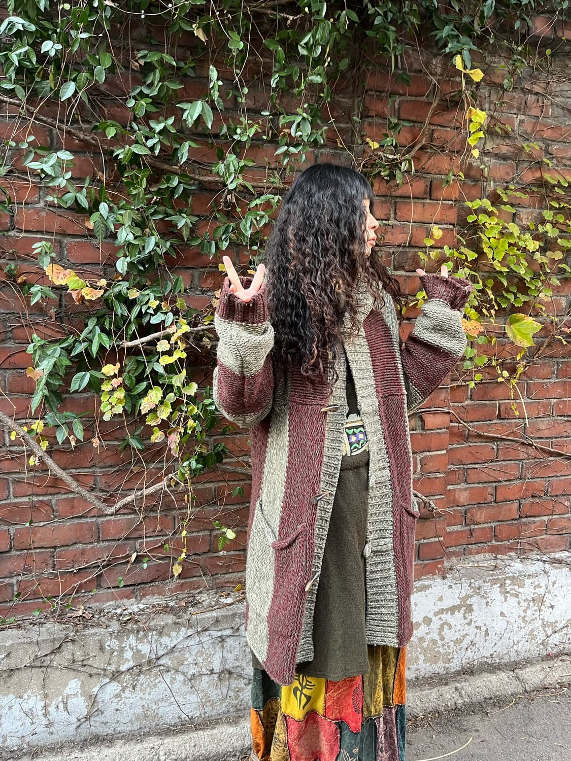 빈티지 버건디 니트 후드 더플 가디건 상품이미지5