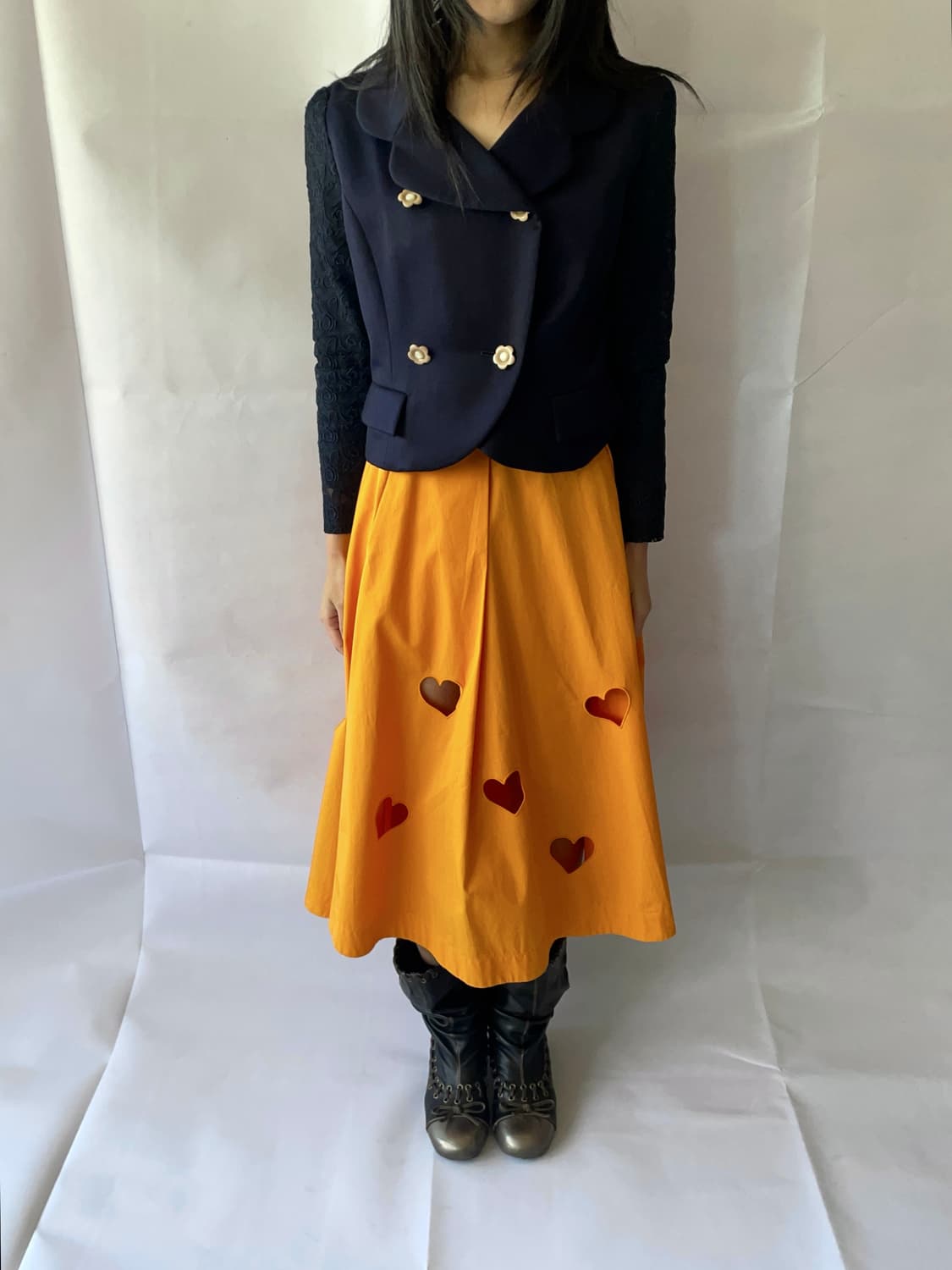 Navy lace sleeve floral button jacket 상품이미지2