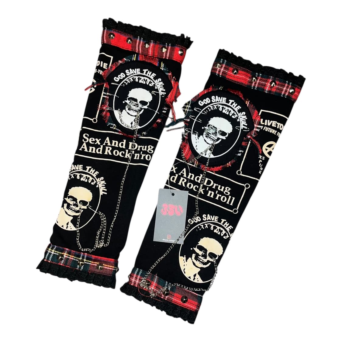 해골 패치 스터드 체인 핸드워머 펑크y2k 상품이미지1