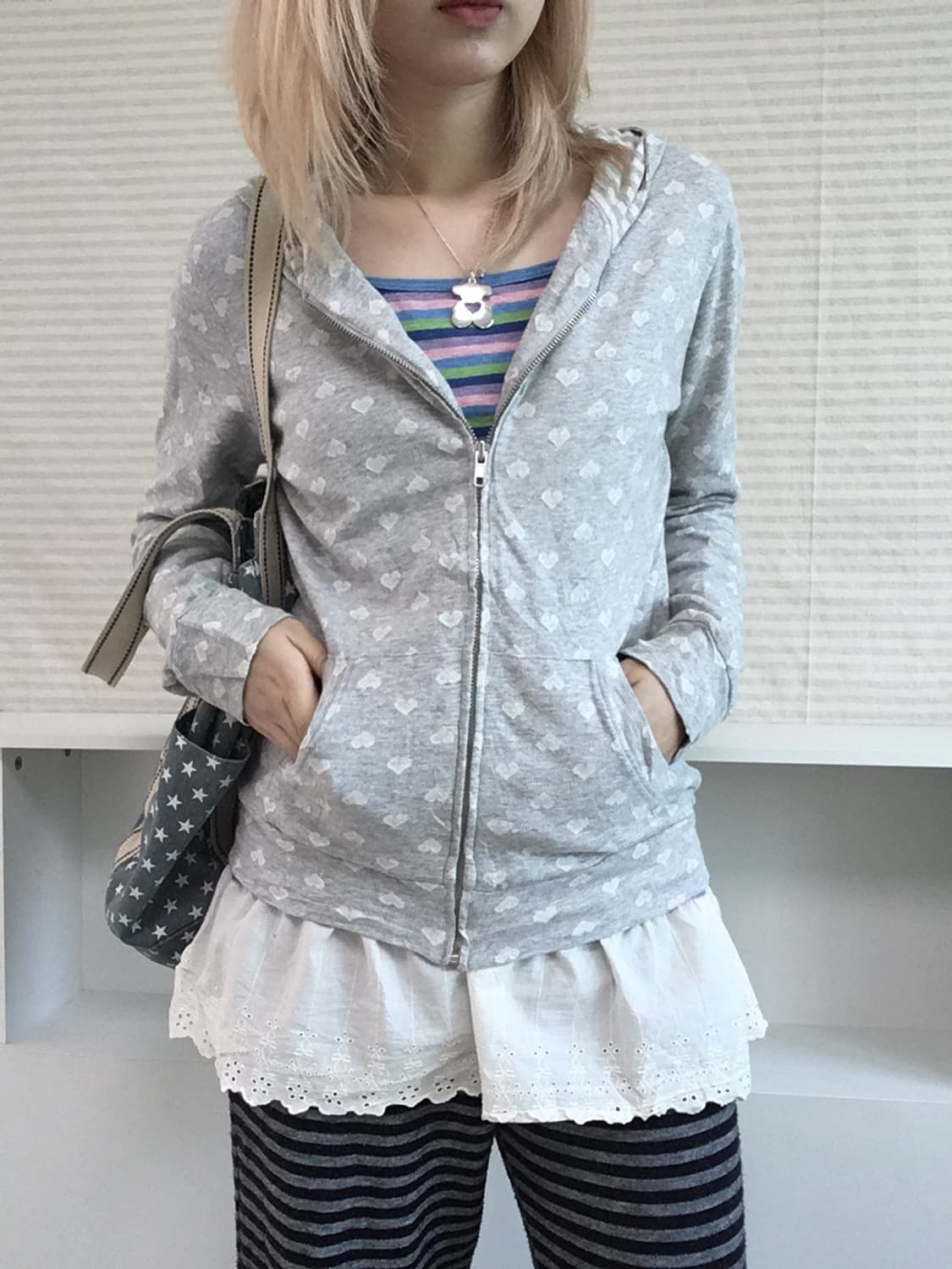 jpn vintage heart melange grey hood zipu 상품이미지3