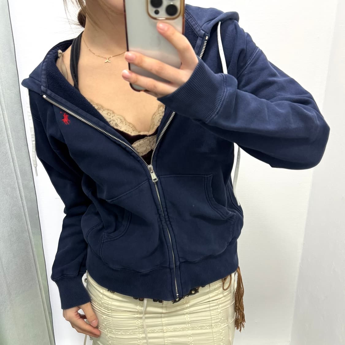 폴로 네이비 기모 후드집업 상품이미지2