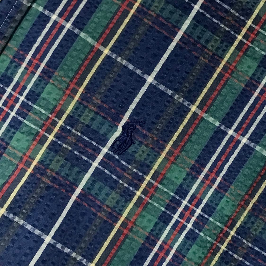 90s 폴로랄프로렌 네이비 그린 마드라스 체크 시어서커 셔츠 남성 110 상품이미지4