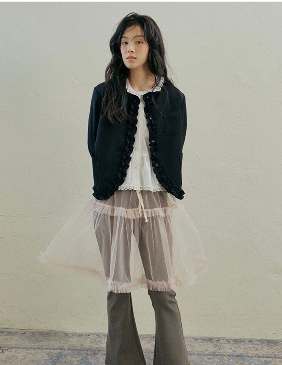 호쿠스포쿠스 젠틀 프릴 블레이저 다크네이비 S 사이즈 상품이미지3