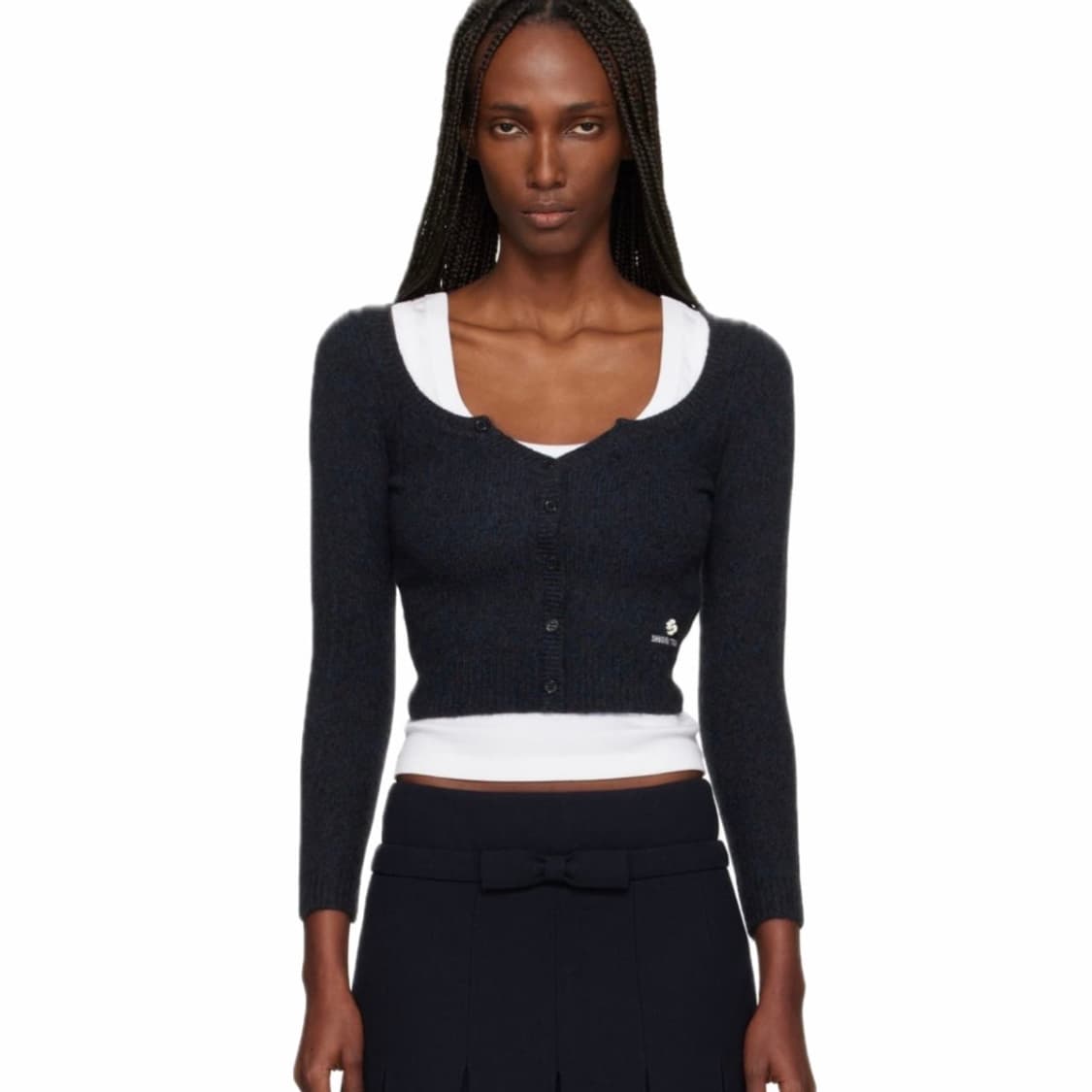 [6]슈슈통 25fw 와이드 라운드 넥 피티드 가디건/네이비 상품이미지1