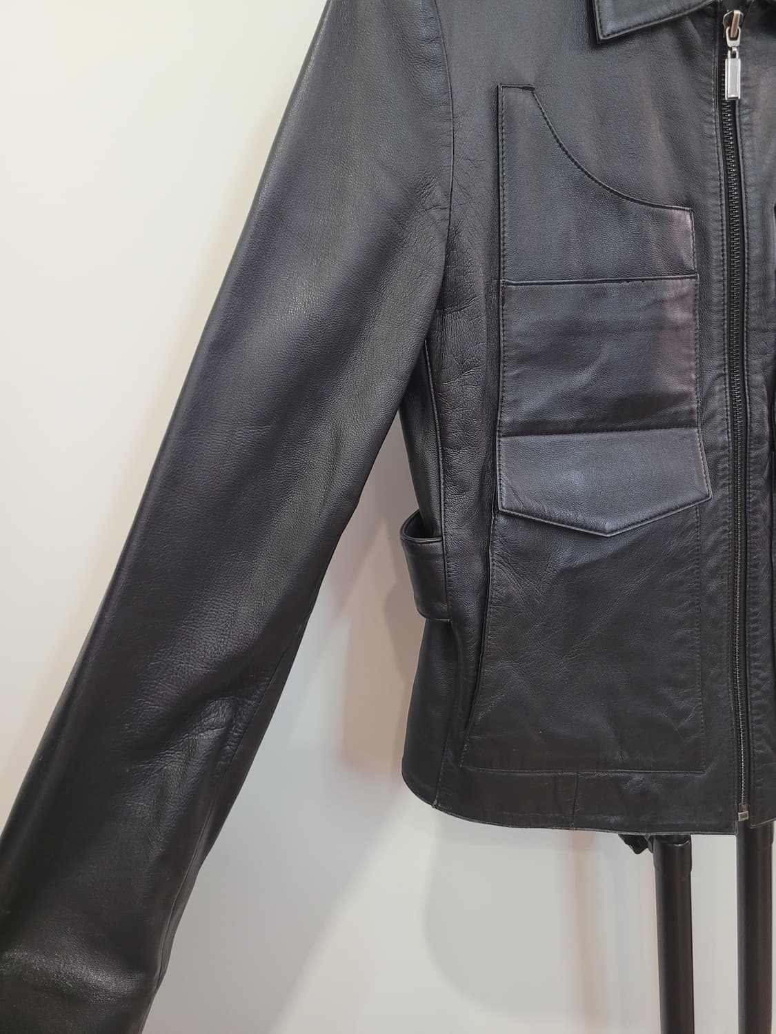 일본 빈티지 블랙 레더 자켓 집업 가죽 점퍼 55사이즈 상품이미지3